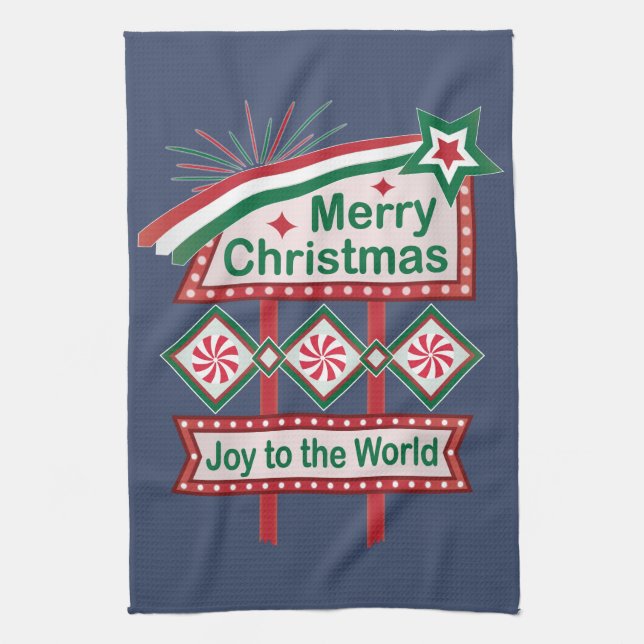 God jul Retro Marquee - Joy to World Kökshandduk (Vertikal)