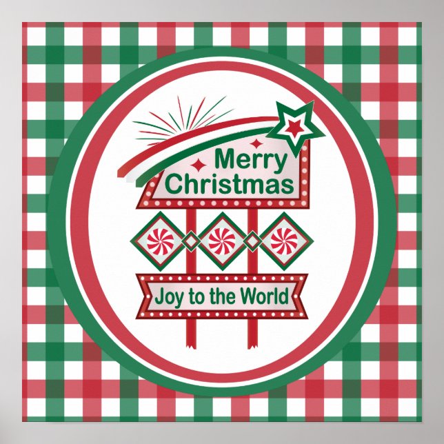 God jul Retro Marquee - Joy to World Poster (Framsidan)
