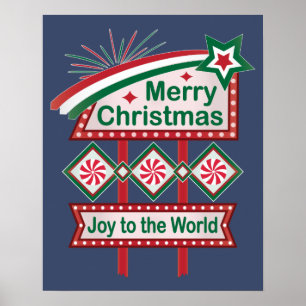 God jul Retro Marquee - Joy to World Poster