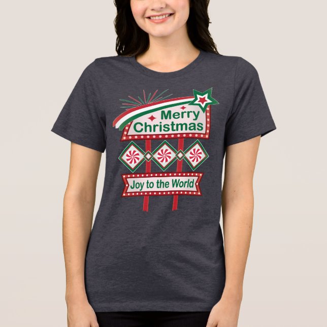 God jul Retro Marquee - Joy to World T Shirt (Framsida)