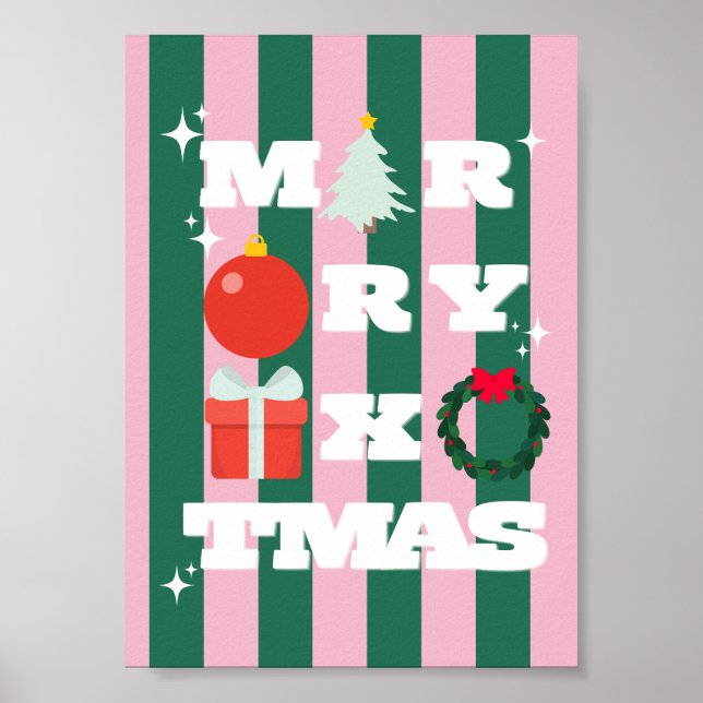 God Jul | Retro Preppy Julkonst Poster (Framsidan)