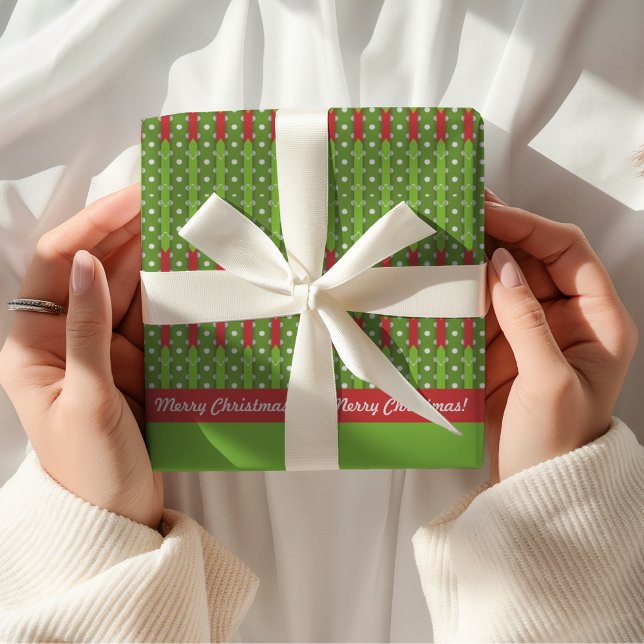 God jul | Retro Red Grönt Presentpapper (Merry Christmas Gift Wrapping Paper)