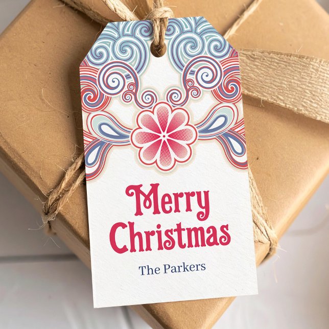 God jul retro Red och Blue Presentetikett (Skapare uppladdad)