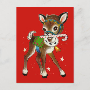 God Jul Retro Reindeer Candy cane Vykort
