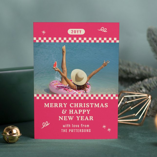 God jul Retro Rosa Photo Personlig (Skapare uppladdad)