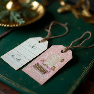 God jul Retro Rosa Typewriter Santa Brev Presentetikett