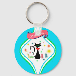 God jul Retro Siamese Cat Personalize Namn Nyckelring