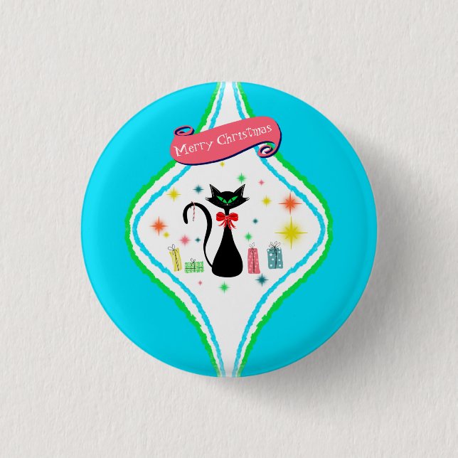 God Jul Retro Siamese Katt  Knapp (Framsida)