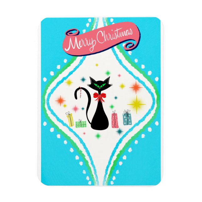 God Jul Retro Siamese Katt  Magnet (Vertikal)