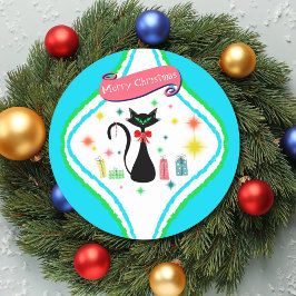 God Jul Retro Siamese Katt Runt Klistermärke