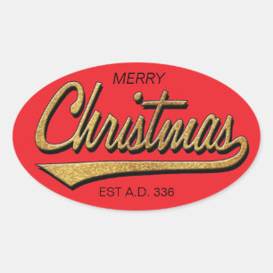 God jul Retro Stickers OVAL Ovalt Klistermärke