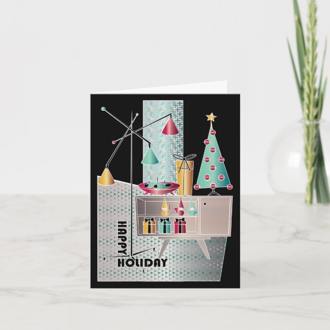 God jul Retro Träd Helgkort (Framsida)