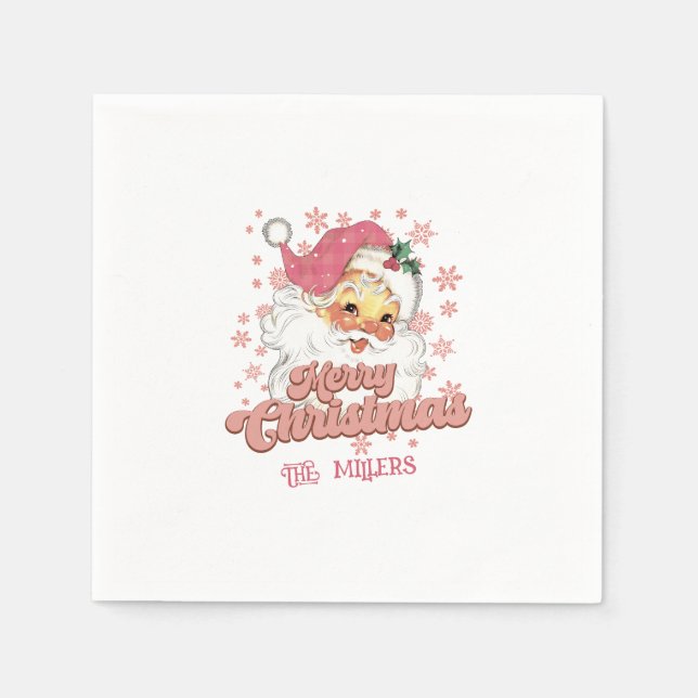 God Jul Retro Typografi Tomte Rosa Hatt Pappersservett (Framsidan)