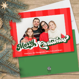God jul Retro Typography Red Grönt Photo Julkort