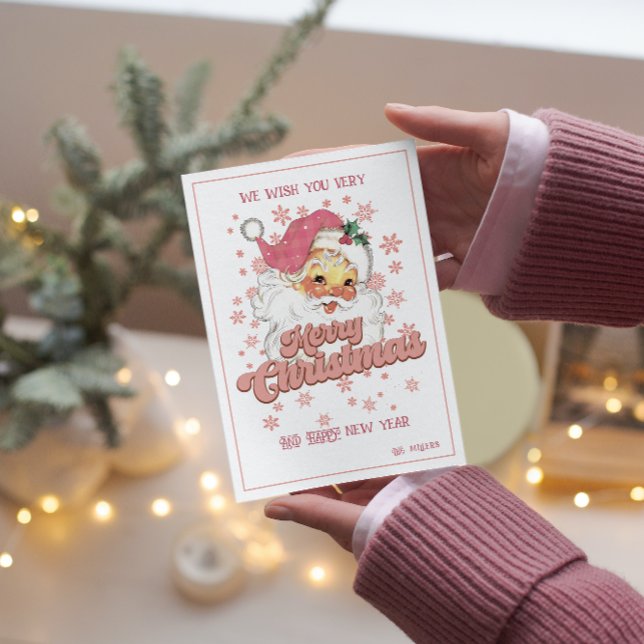 God jul Retro Typography Santa Rosa Hat Inbjudningar (Skapare uppladdad)