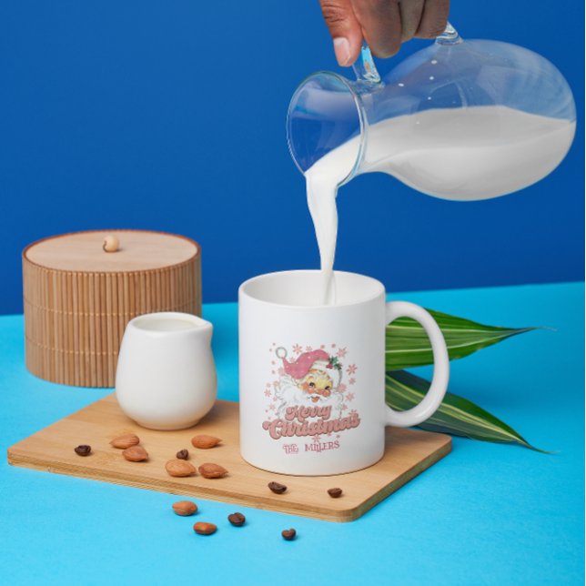 God jul Retro Typography Santa Rosa Hat Kaffemugg (Skapare uppladdad)
