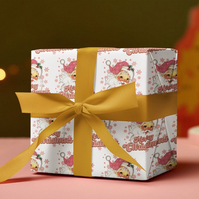 God jul Retro Typography Santa Rosa Hat Presentpapper (Skapare uppladdad)