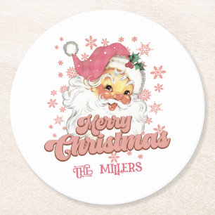 God jul Retro Typography Santa Rosa Hat Underlägg Papper Rund