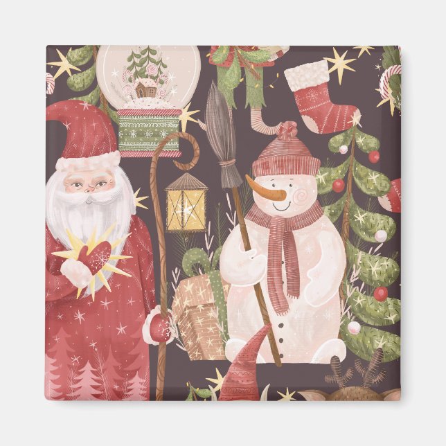 God jul Retro Vintage Jultomten Magnet (Framsidan)