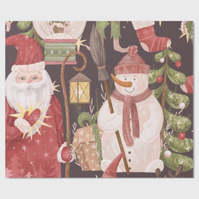 God Jul Retro Vintage Tomte  Presentpapper (Platt)