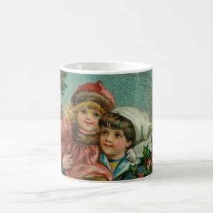 God Jul - retro vykort, barn, järnek Kaffemugg
