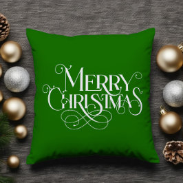 God jul Retro White Typografi på Grönt Kudde