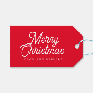 GOD JUL RETRO WHITY TYPOGRAPHY ON RED PRESENTETIKETT