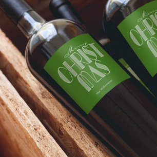 God Jul Retrotypografi Grön Vinflaska Etikett