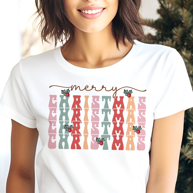 God Jul Retrotypografi Högtid T Shirt (Skapare uppladdad)