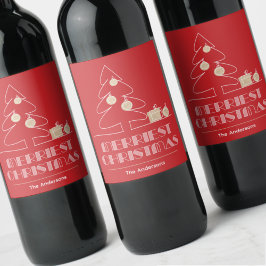 God Jul Retrotypografi Röd Vinflaska Etikett