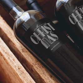 God Jul Retrotypografi Svart Vinflaska Etikett