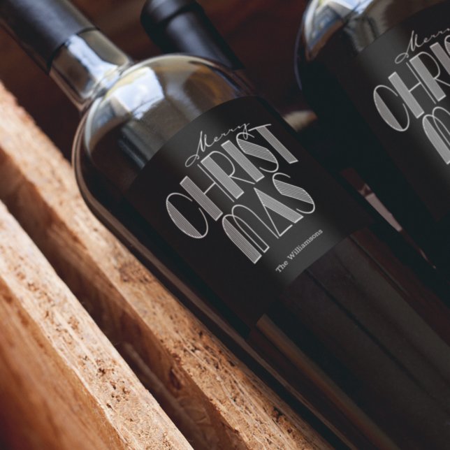 God Jul Retrotypografi Svart Vinflaska Etikett (Skapare uppladdad)