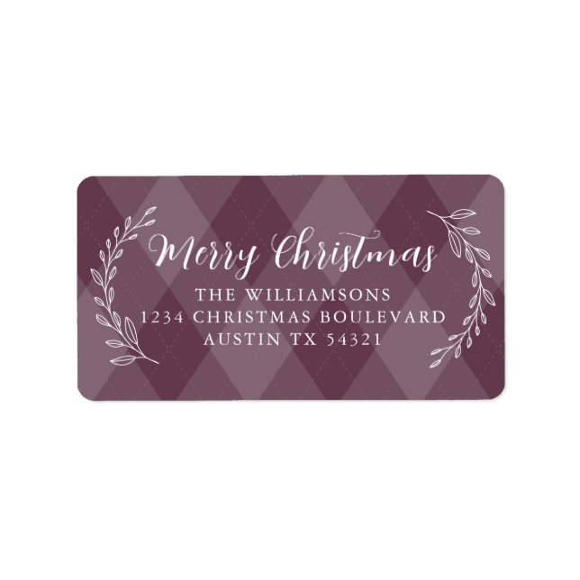 God jul Returadress Burgundy Argyle Adressetikett (Framsidan)