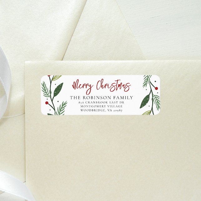 God jul Returadress för andningsskydd Etikett (Merry Christmas Wreath Return Address Label)
