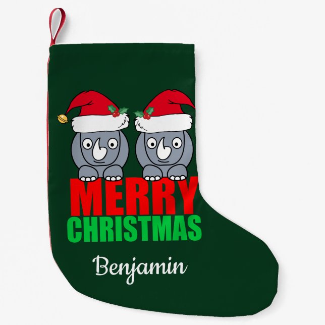 God jul Rhino Cute Anpassningsbar Liten Julstrumpa (Framsidan)