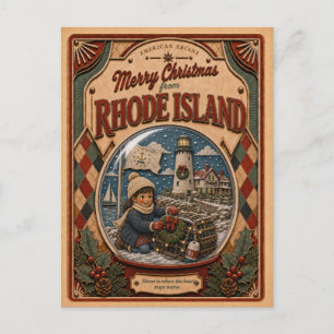 God Jul Rhode Island Vintage Snöglob Helg Vykort