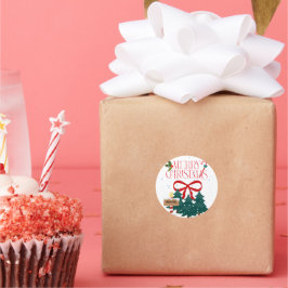 God jul Ribbon och Julgran Stickers Runt Klistermärke