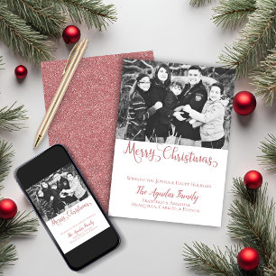 God jul Ro Guld Rosa Faux Glitter Photo Julkort