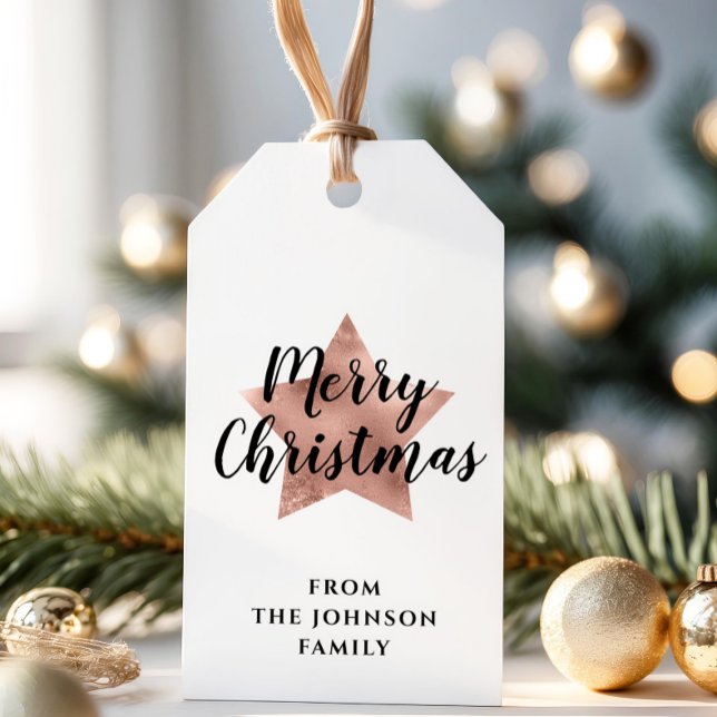 God jul Ro Guld stjärna Presentetikett (Merry Christmas Rose Gold Star Gift Tags)