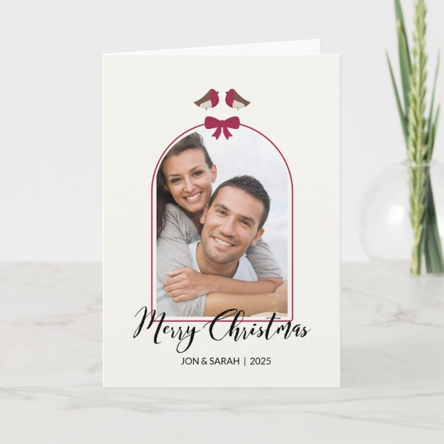 God jul Robins och Red Bow Arched Helgkort (Framsida)