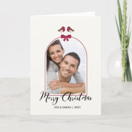 God jul Robins och Red Bow Arched Helgkort