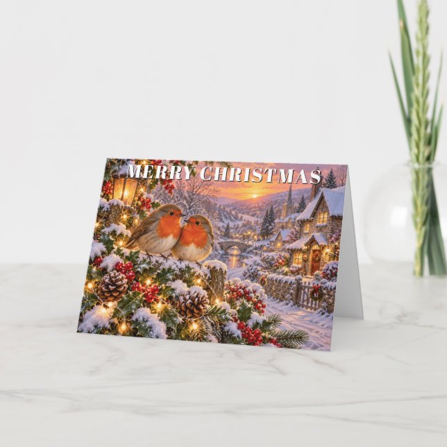 God Jul Robins Snöby Vinter Helgkort (Framsida)