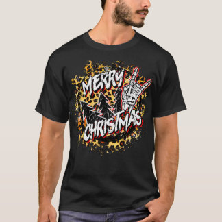 God jul Rock and roll Leopard Julafton Träd Ro T Shirt