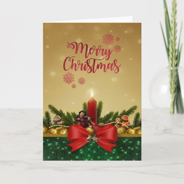 God Jul, Röd Båge Ljus, Tallgrenar Helgkort (Framsida)