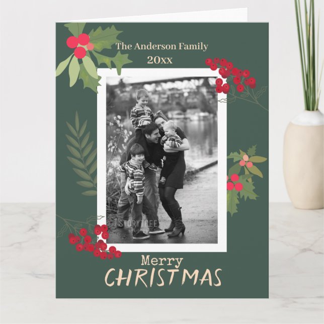 God jul röd bär, Helgdag Fotokort Kort (Framsida)