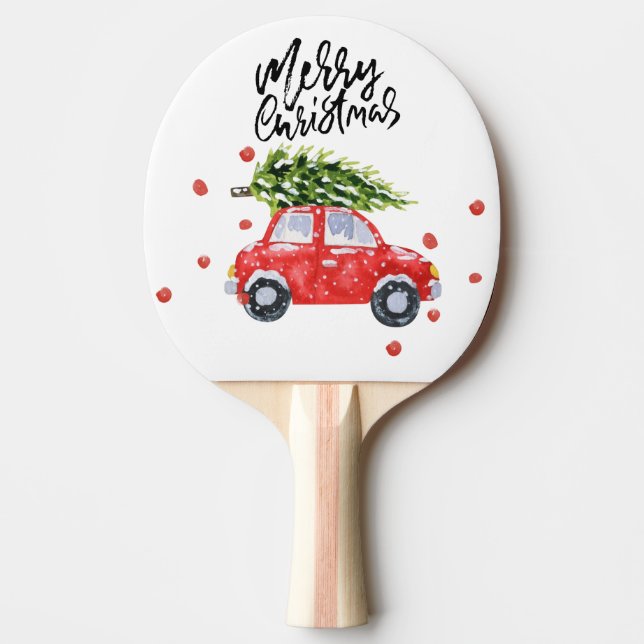 God jul röd bil med Julgran Pingisracket (Framsidan)