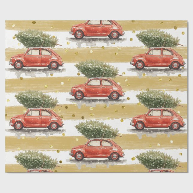 God jul röd bil med julgran Presentpapper (Platt)