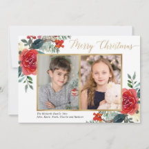 God jul röd blommigt vattenfärg två foto