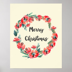 God jul Röd Blommigt Vattenfärg Utandning Poster