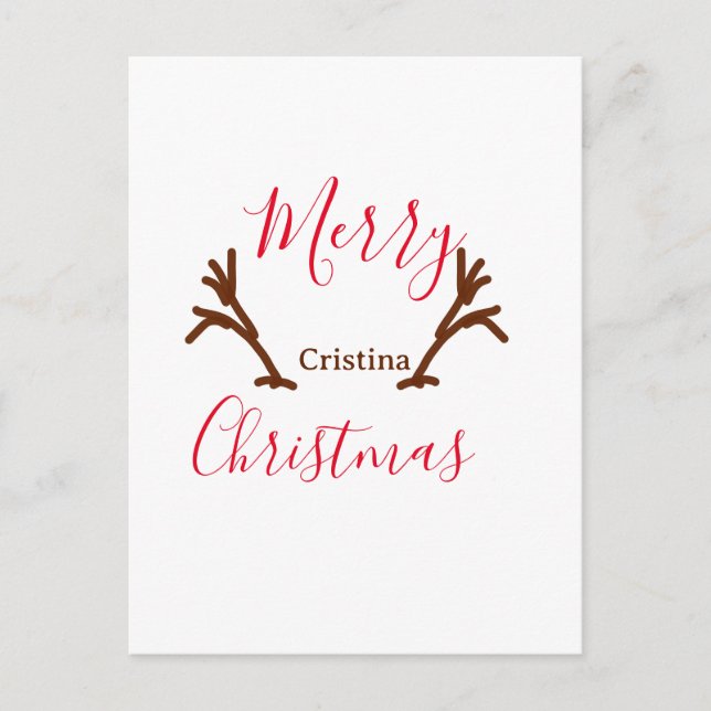 God jul röd brun ren horn semester te helg vykort (Framsida)